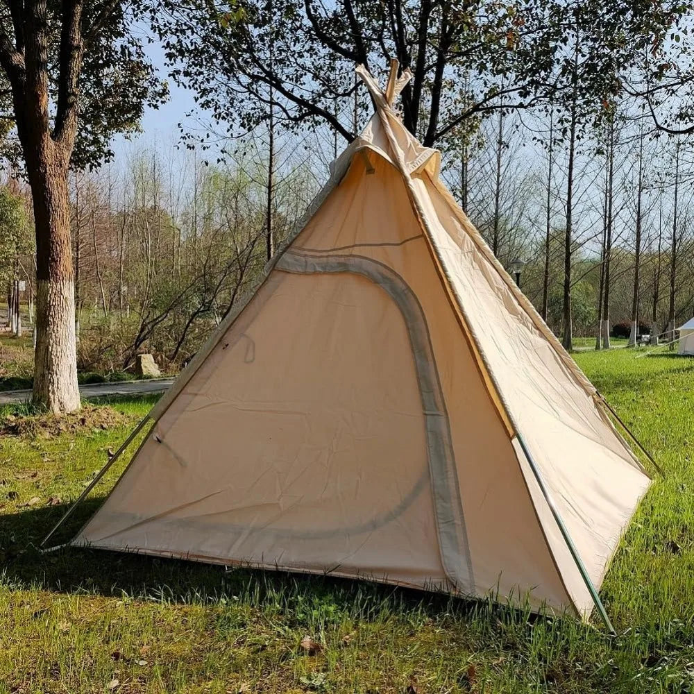 Three-Season Cotton Canvas Camping Pyramid Tent for 2 to 3 Persons